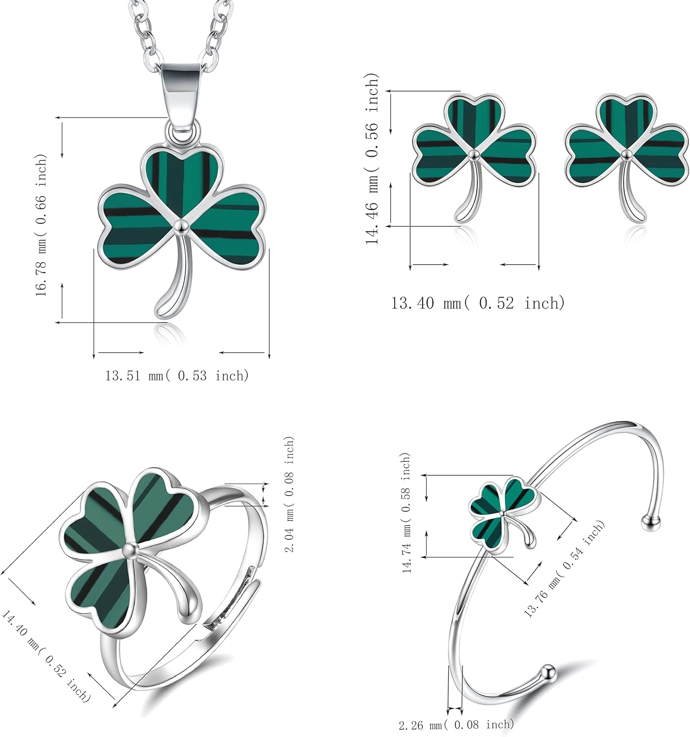 Shamrock St. Patrick'S Day Necklace Earrings Ring Bracelet Jewelry Set Green Three Leaf Heart Clover Jewelry Gift for Women