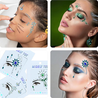 Face Jewels 6 Sheets Face Gems Stick On, 10G Chunky Glitter, Face Jewelry Rhinestones Crystals Stickers, Fairy Euphoria Eye Body Makeup Rave Clothes Festival Outfit Accessories
