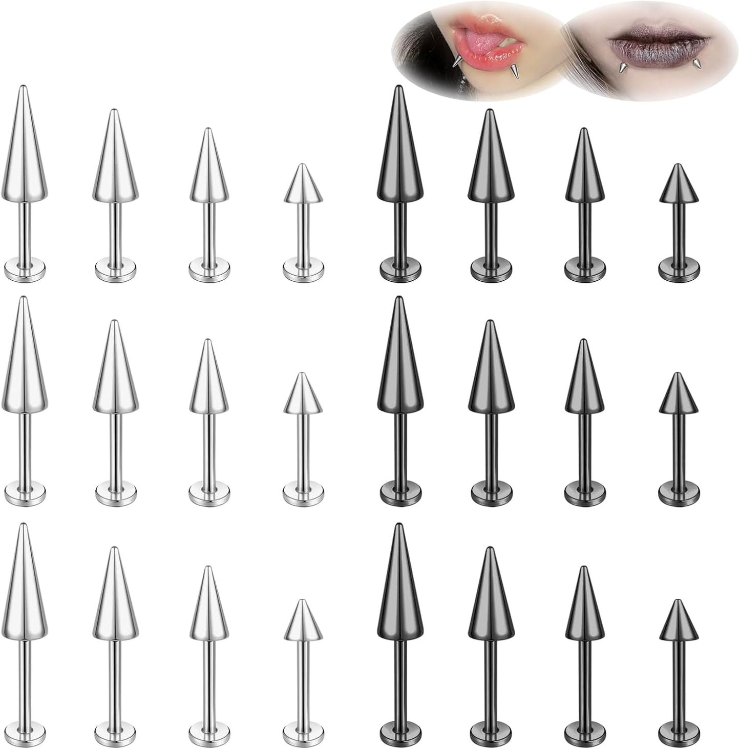 ZS 20G Spike Nose Rings Studs, 18G Stainless Steel Spike Stud Earrings, 16G Septum Lip Rings Cartilage Tragus Helix Piercing for Women Men