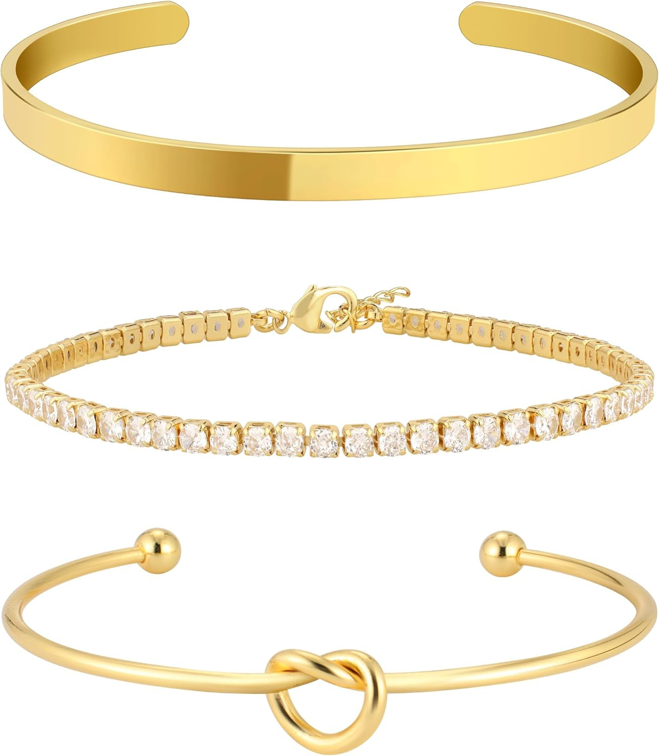 Gold plated stackable bangle bracelets for women on wrist