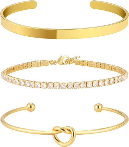 Gold plated stackable bangle bracelets for women on wrist