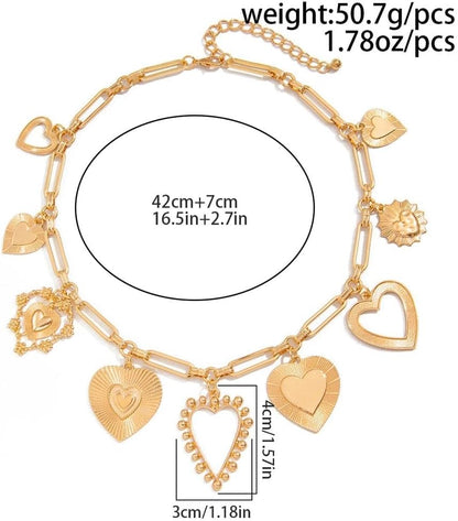YOOESTORES82 Chunky Heart Pendant Charm Statement Necklace Gold Tone Layered Link Chain Necklaces for Women Romantic Trendy Jewelry Party Gift Glamorous Versatile