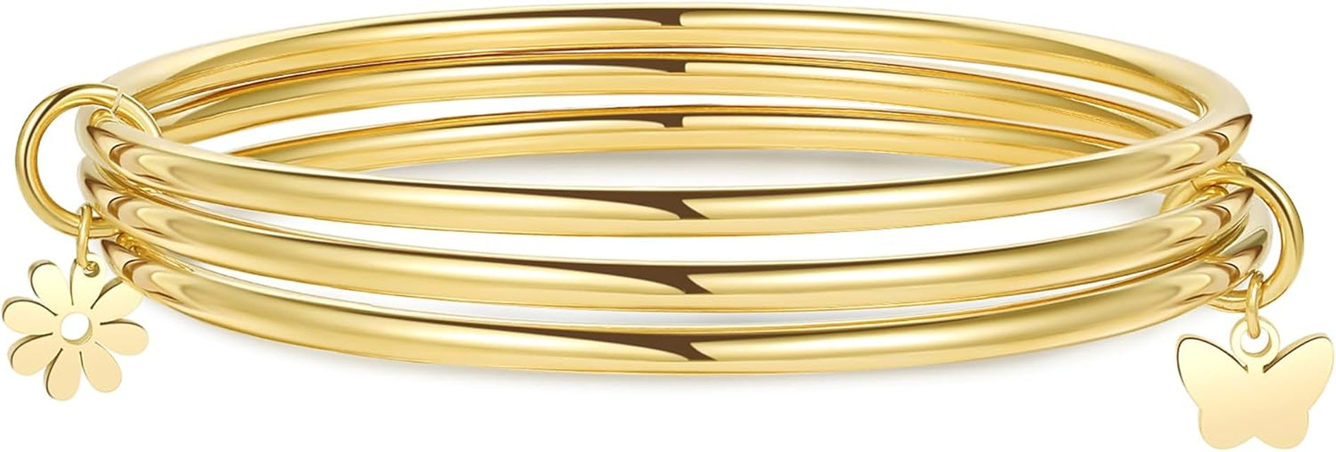 DS Bangle Bracelets for Women 18K Gold Plated Stainless Steel Layering Glossy Stackable Thin round Wire Cuff Bangle Bracelets Dainty Solid Polished Bracelet Minimalist Jewelry Best Gifts for Love
