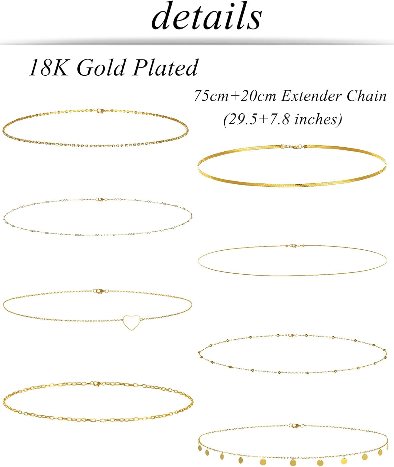 Tornito 8Pcs Waist Belly Chain CZ Heart Pearl Snake Bead Sequin Paperclip Belly Chain Summer Beach Sexy Body Chains Jewelry Accessories for Women Adjustable