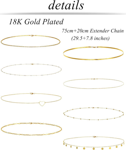 Tornito 8Pcs Waist Belly Chain CZ Heart Pearl Snake Bead Sequin Paperclip Belly Chain Summer Beach Sexy Body Chains Jewelry Accessories for Women Adjustable