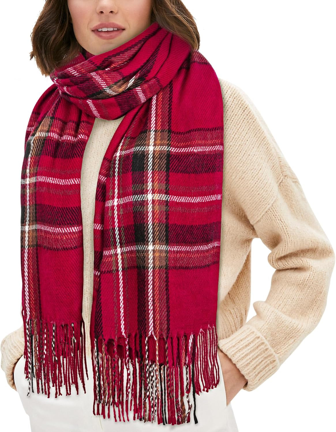 Ysense Winter Scarf for Women, Fashion Long Plaid Scarves Warm Big Tartan Blanket Wrap Shawl Ladies Gifts