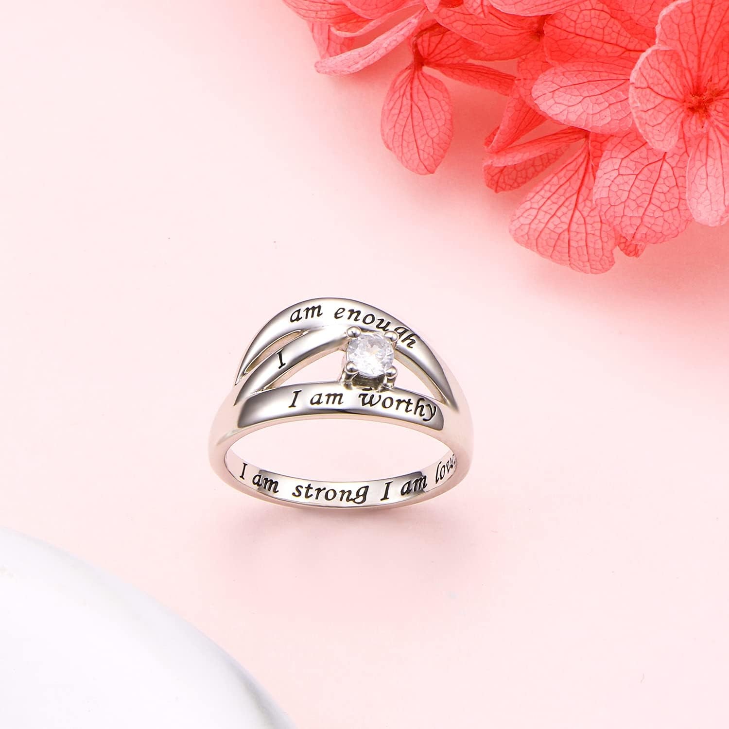 DAOCHONG 925 Sterling Silver I Am Enough I Am Worthy I Am Strong I Am Loved Ring for Women