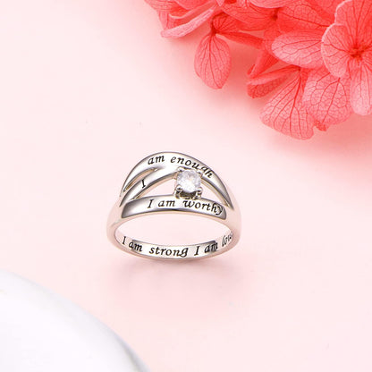 DAOCHONG 925 Sterling Silver I Am Enough I Am Worthy I Am Strong I Am Loved Ring for Women