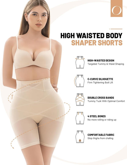 High waisted tummy control shapewear shorts side profile showing compression
