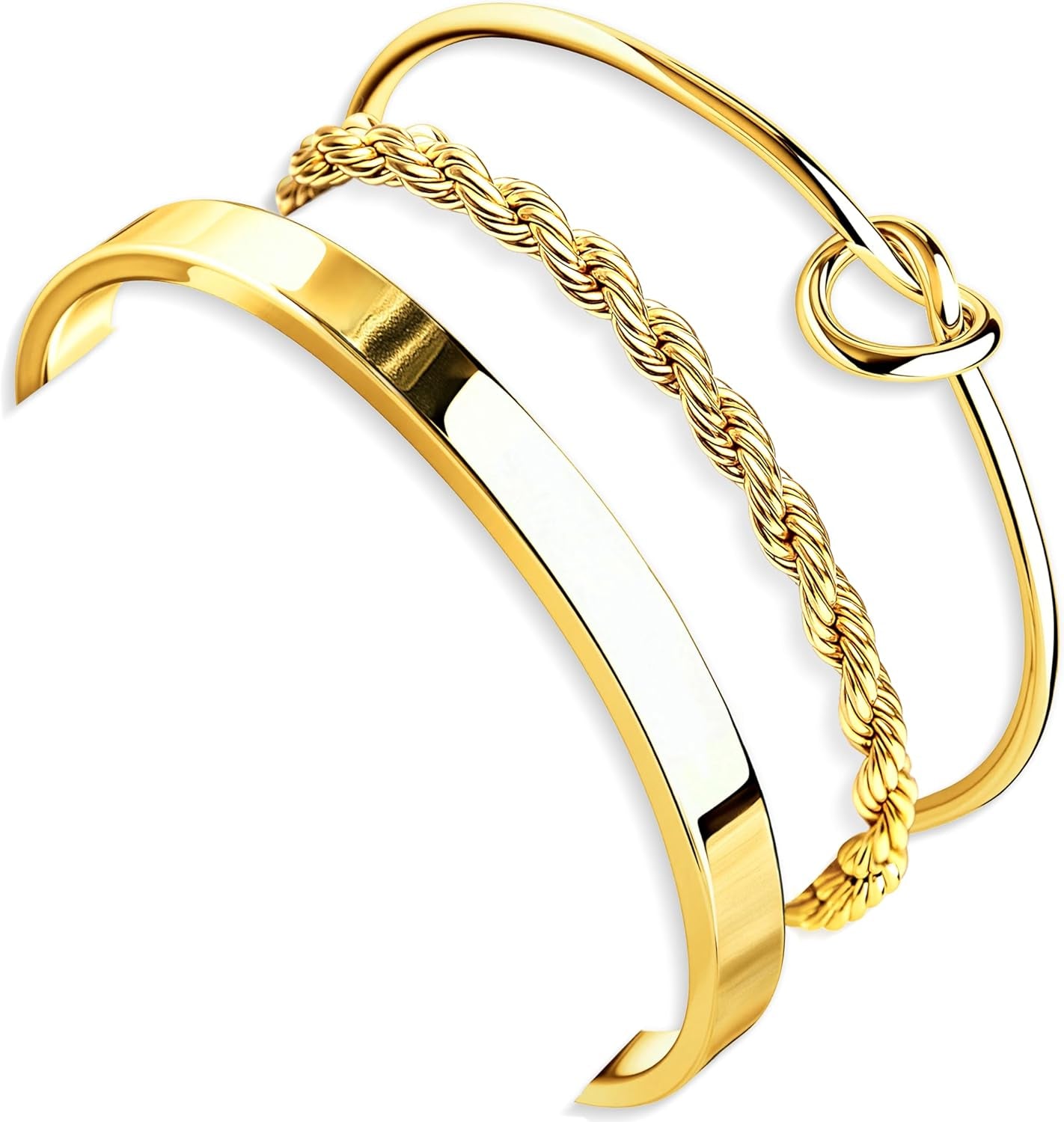 Silver Bracelets for Women Stack, Silver or Gold Plated Cuff Bangle Set, Trendy Silver Jewelry for Women Fashion