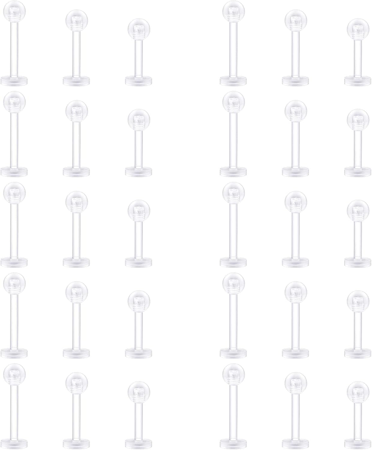 D.Bella Clear Cartilage Earring-16Pcs 16G Clear Acrylic Bioflex Tragus Retainer Lip Rings Nose Studs Labret Ear Helix Earring Clear 6Mm/8Mm/10Mm/12Mm