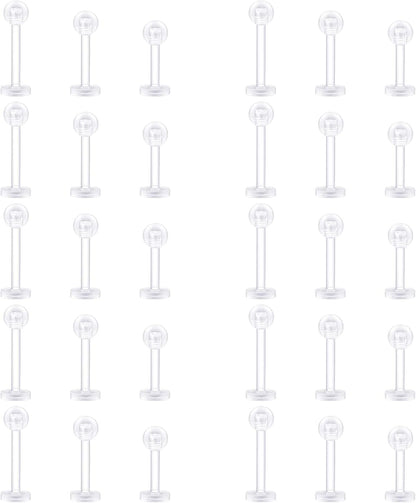 D.Bella Clear Cartilage Earring-16Pcs 16G Clear Acrylic Bioflex Tragus Retainer Lip Rings Nose Studs Labret Ear Helix Earring Clear 6Mm/8Mm/10Mm/12Mm