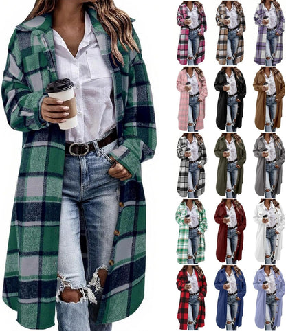 Flannel Shirt Women Plaid Jacket Womens Shacket Casual Lapel Button down Long Sleeve Trench Coat Warm Winter Jackets