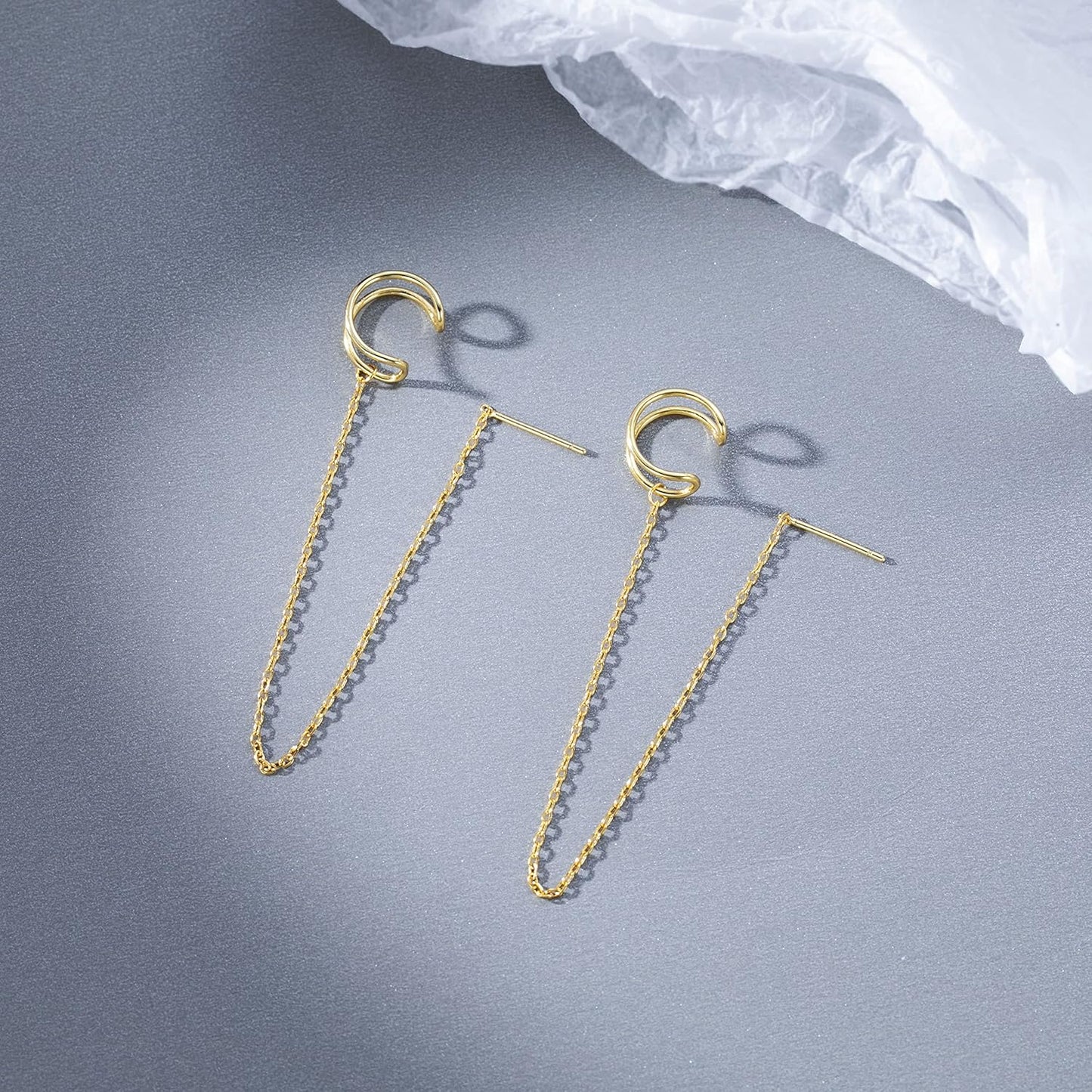 SLUYNZ 925 Sterling Silver Cuff Earrings Threader Chain for Women Crawler Earrings Wrap Earrings