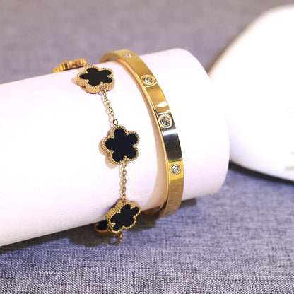 18K Gold Plated Lucky Clover Bracelet and Friendship Love Bangle Bracelets Set for Women Girlfriend Gold Cubic Zirconia Bracelet Set, Christmas Valentines Wedding Birthday Gifts