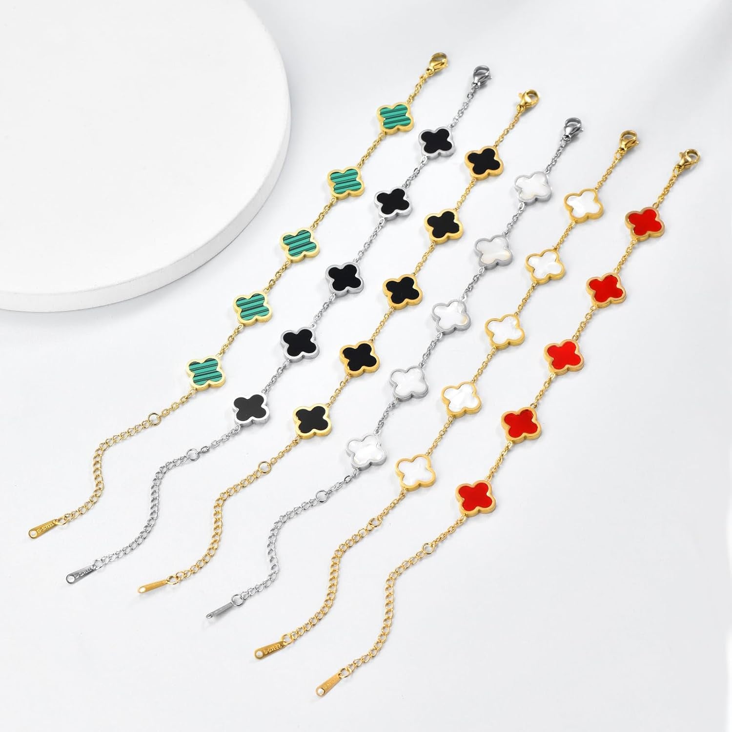 Clover Bracelets for Women 18K Gold Plated 4 Leaf Clover Bracelet Black White Red Green Cute Lucky Bracelets Jewelry Gifts Trendy for Women