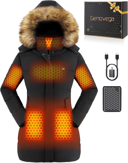 Graphene women's heated jacket with 12V fast charge battery system