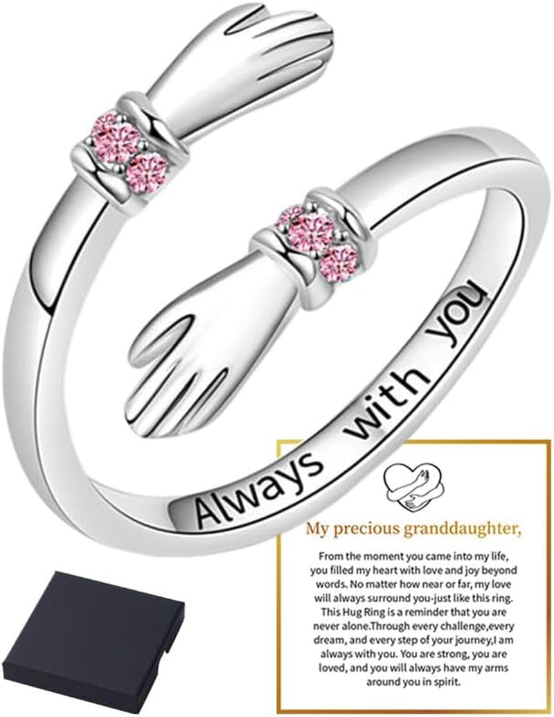 Hope Rings Hug Ring for Granddaughter Hug Ring to My Granddaughter Non Tarnish Adjustable Inspirational Always with You I Love You Forever Message Jewelry Gift