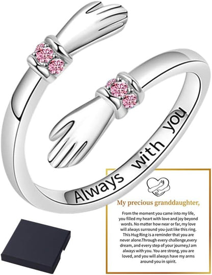 Hope Rings Hug Ring for Granddaughter Hug Ring to My Granddaughter Non Tarnish Adjustable Inspirational Always with You I Love You Forever Message Jewelry Gift