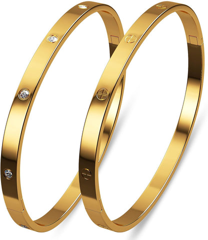 Aicase 18 K Gold Plated Love Bangle Bracelet Dupes Sets(Gold/Rose Gold/Silver) Stack Wide Wristband Bangle Nail Friendship Bracelet Birthday Lovely Trendy Jewelry Gifts for Women Mom Besties