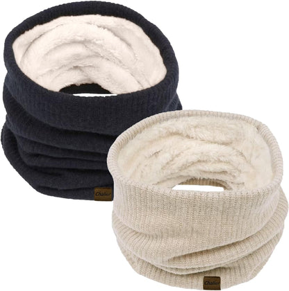Chalier Infinity Scarf Winter Double-Layer Neck Warmer Knit Fleece Lined Circle Loop Scarves