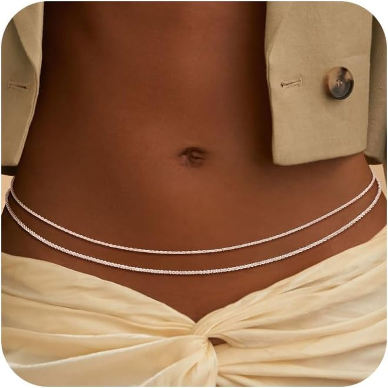 CHESKY Waist Chain for Women, Dainty 14K Gold Plated Waist Beads Gold Chain Belt for Womens Simple Body Chain Jewelry for Womens Belly Chain Y2K Belt Accessories Gold Jewelry for Women Gifts