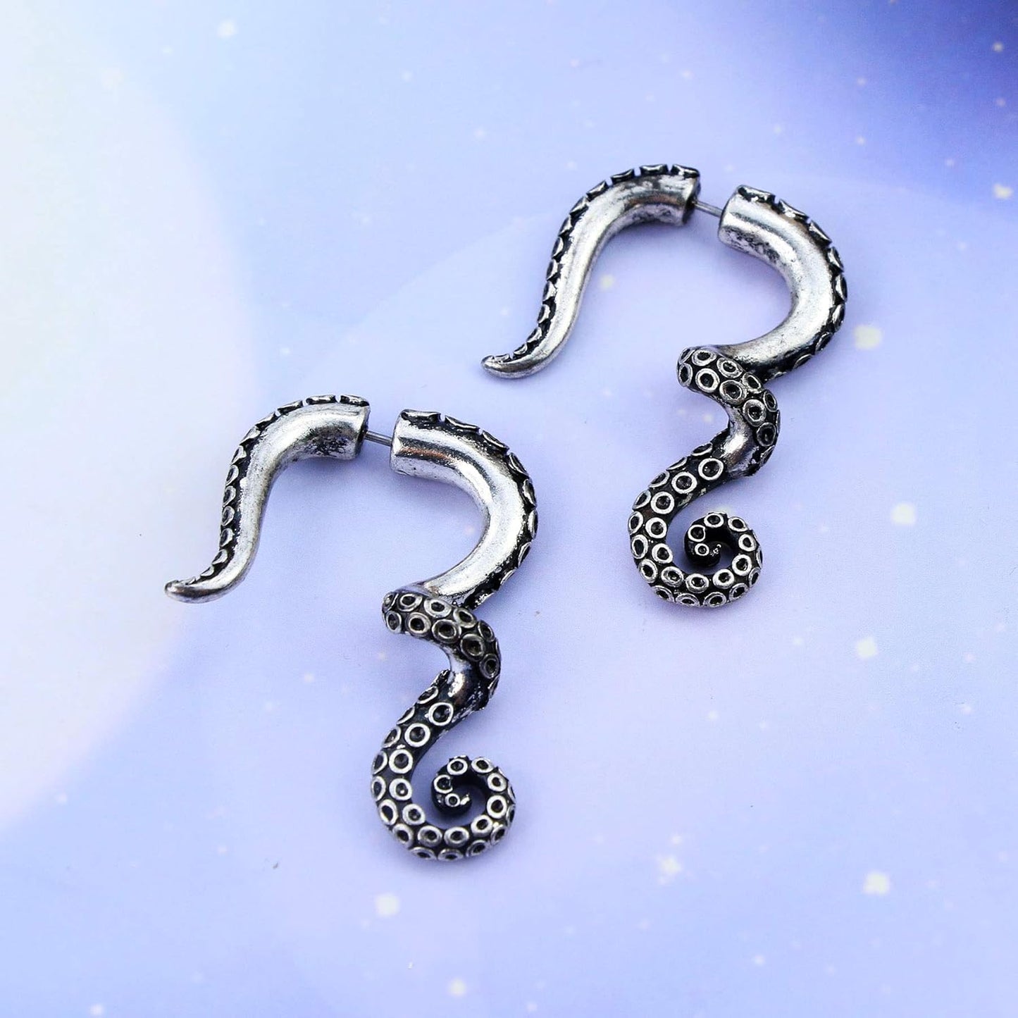 OUFER 2PCS Fake Lobe Earrings 18G Burn Silver Earrings Cobra Fake Spiral Tapers Fake Gauges Faux Plug Taper 3D Cobra Body Piercing Jewelry