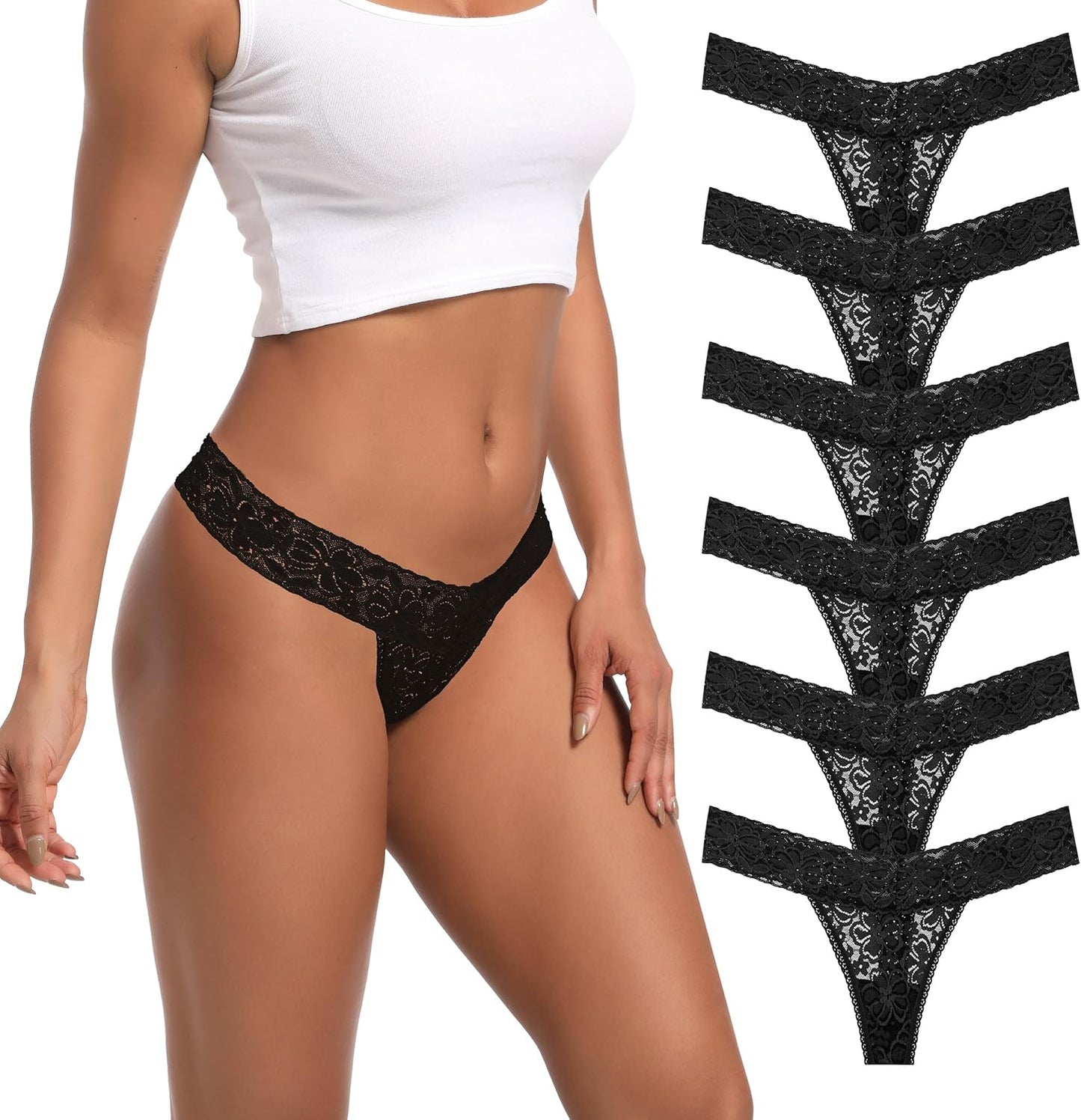 Pack of 6 seamless lace thongs plus size assorted colors