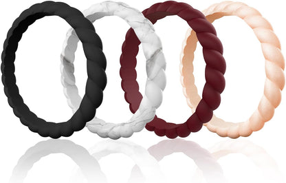 Egnaro Silicone Wedding Ring for Women,Thin and Stackble Braided Rubber Wedding Bands,No-Toxic,Skin Safe