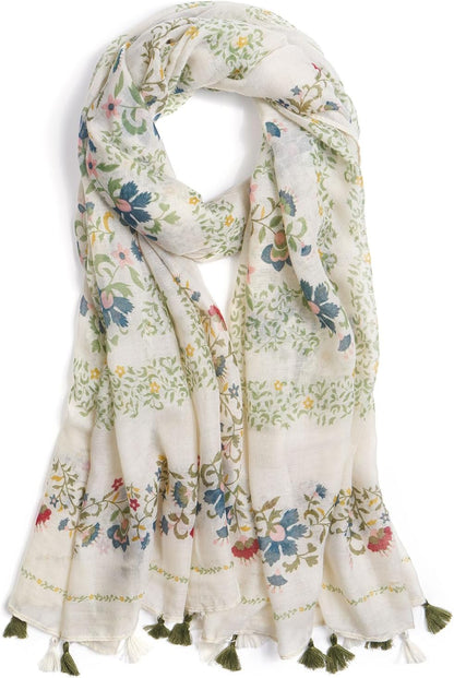 Scarf for Women Lightweight Soft Floral Leopard Printed Scarves Fall Winter Fashion Shawl Wrap with Fringe