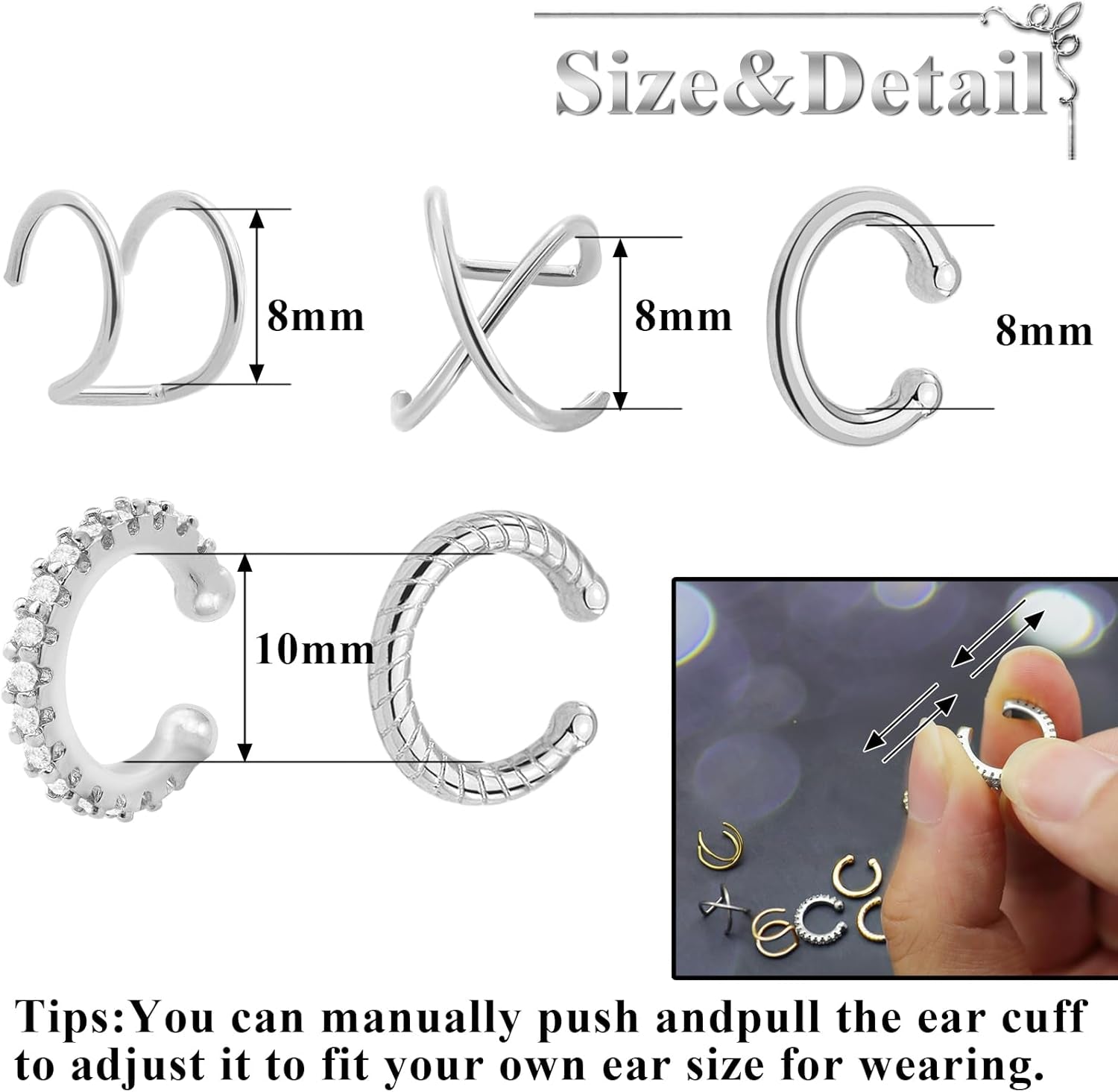 5 Pcs Thin Chunky Ear Cuff Earrings for Women 14K Gold Plated Brass Ear Cuffs Non Piercing Trendy Clip on Cartilage Earrings Cubic Zirconia Fake Piercings Earrings Jewelry