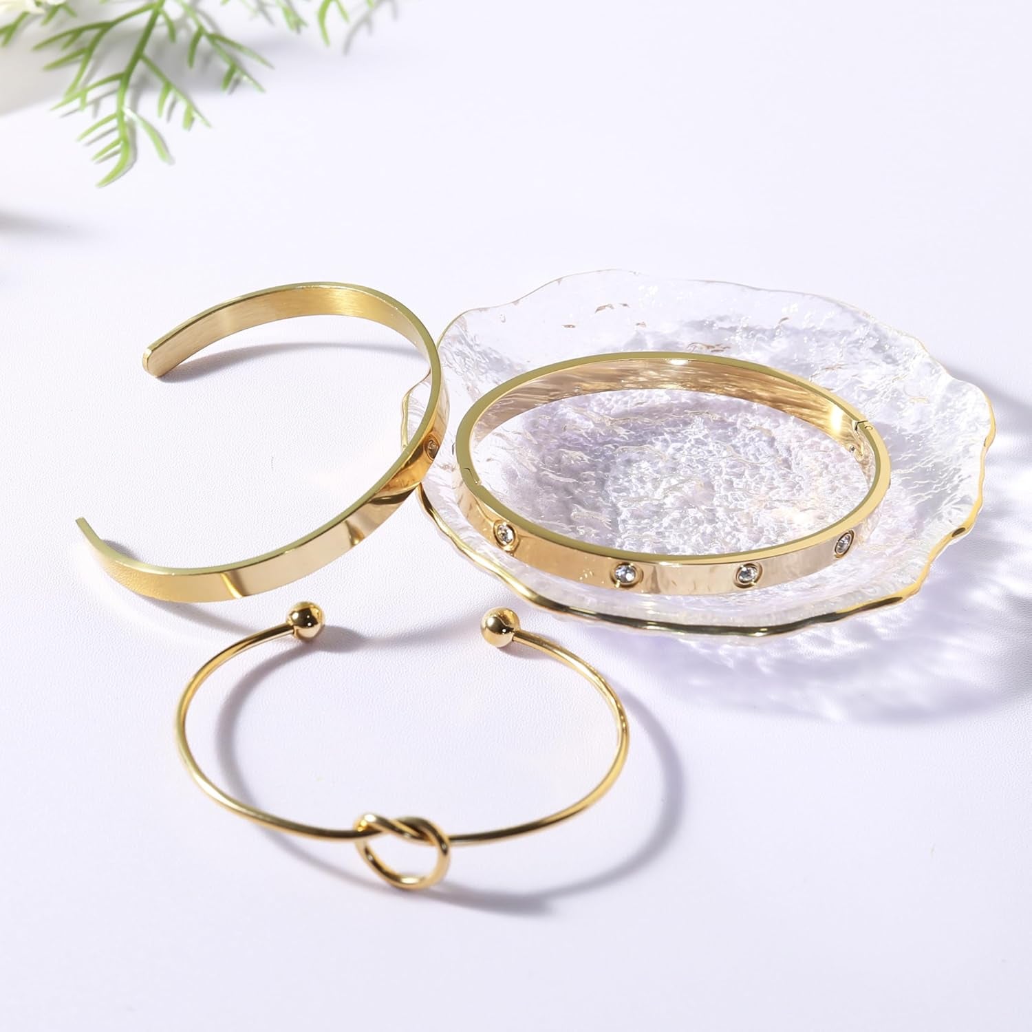 YOUNGGRACE Christmas Stocking Stuffers Gold Bangle Cuff Bracelet for Women Stack Non Tarnish Gold Plated Dainty Cubic Zirconia Tennis Bracelets Jewelry Set for Women Trendy
