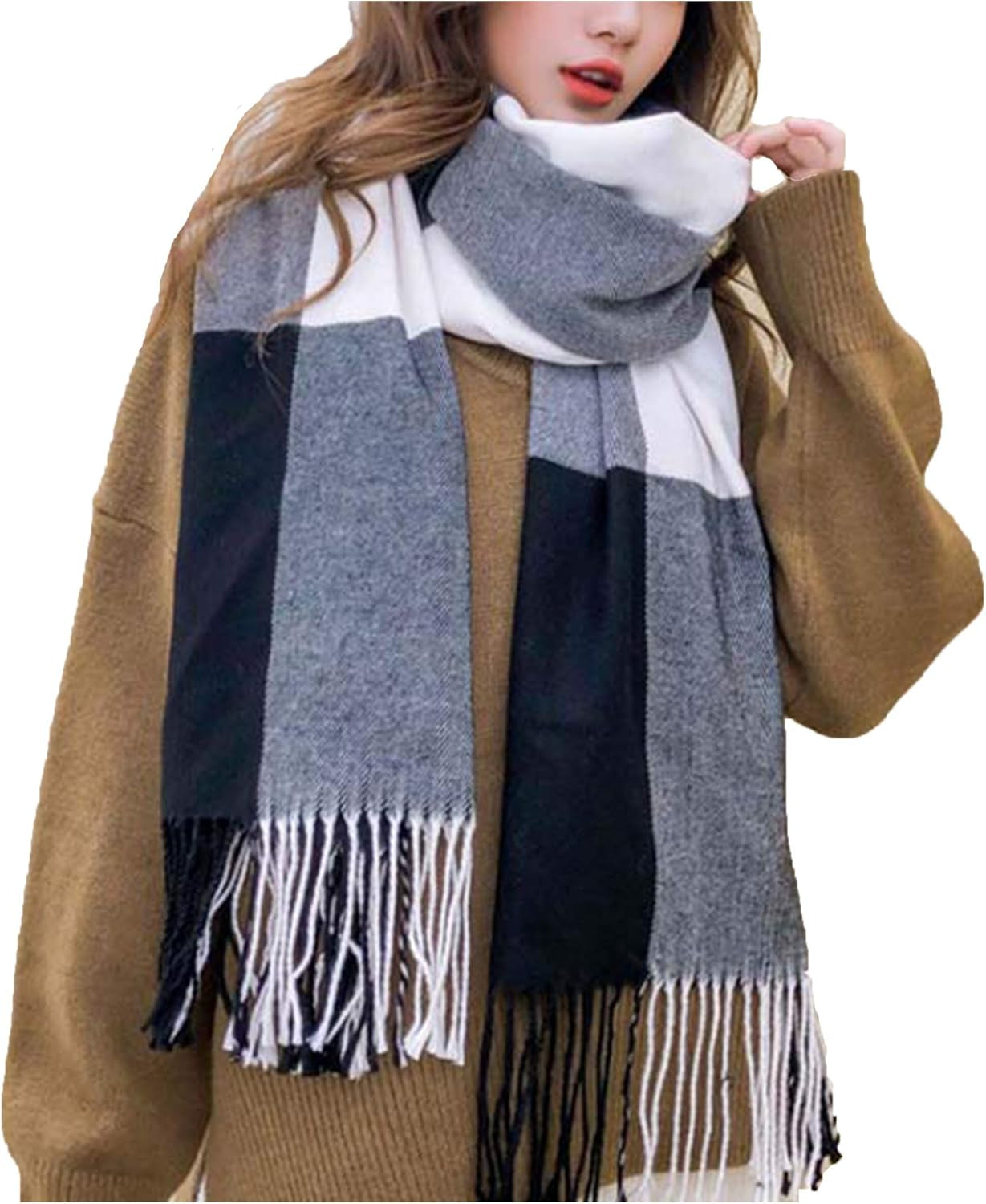 Wander Agio Women'S Fashion Scarves Long Shawl Winter Thick Warm Knit Large Plaid Scarf