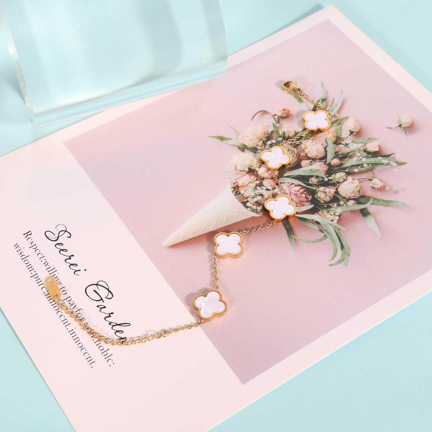 Delicacy Clover Bracelets Necklace Set:Clover Necklaces Clover Bracelet Women Link Bracelets Cute Gold Jewelry