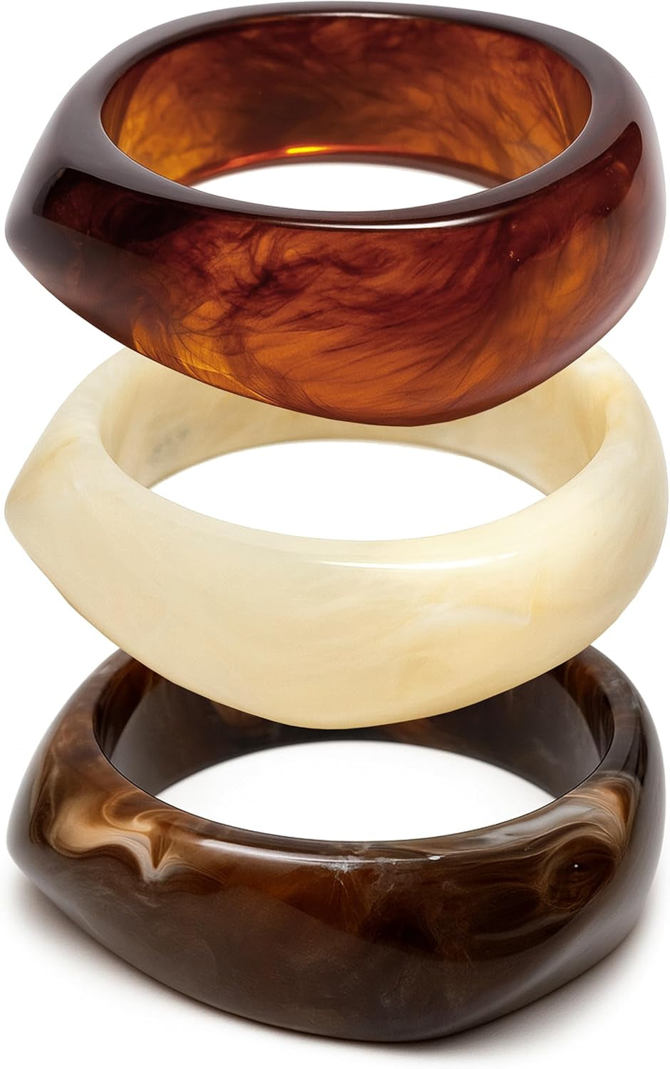 Set of Chunky Acrylic Resin Bangle Bracelets for Women, Retro Brown and Colorful Stackable Bangles, Statement Jewelry Gift