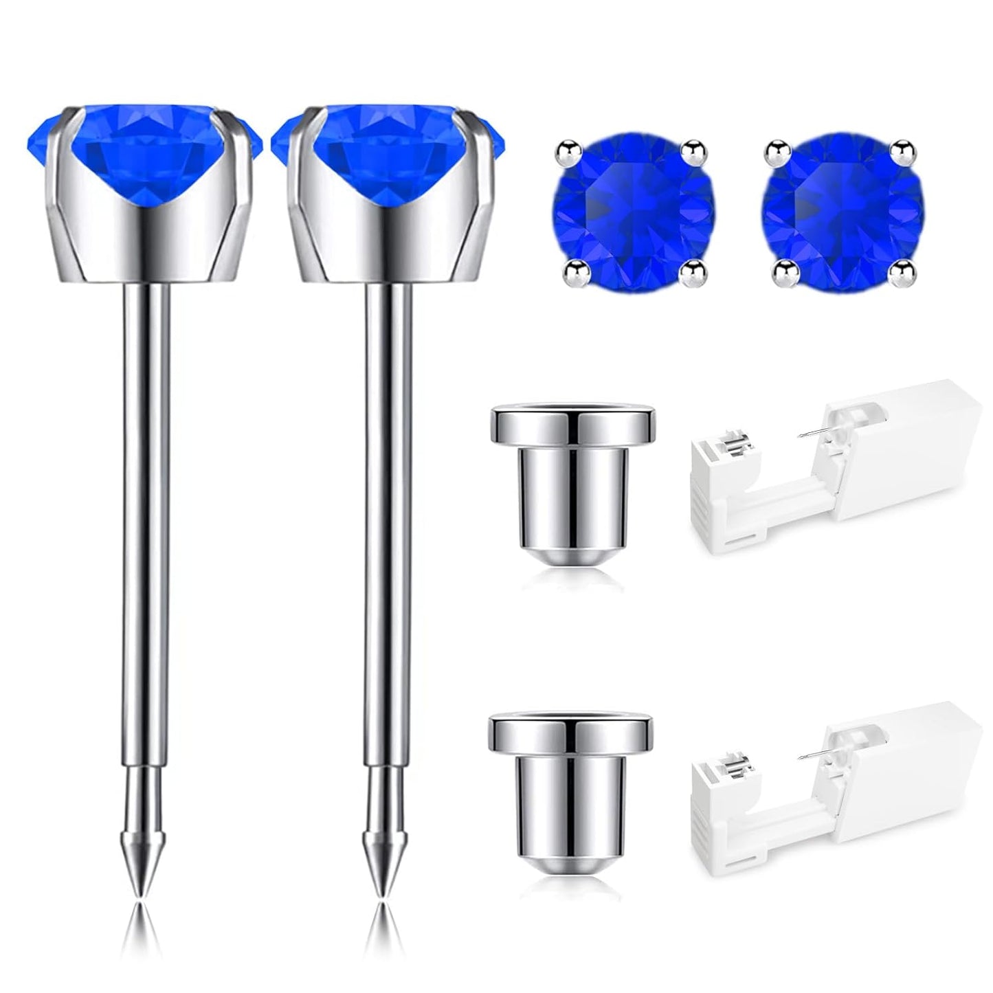 Ear Piercing Kit | Disposable Ear Piercing Gun Kit Made in 316L Surgical Stainless Steel 4Mm - 4Prong Cubic Zirconia | at Home Self Piercing Kit with Earrings Studs