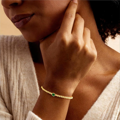 Turandoss Birthstone Bracelets for Women - Dainty Elastic 14K Gold Plated Beaded Square Birthstone Bracelets Trendy Waterproof Friendship Birthday Jewelry Gifts for Women Girls