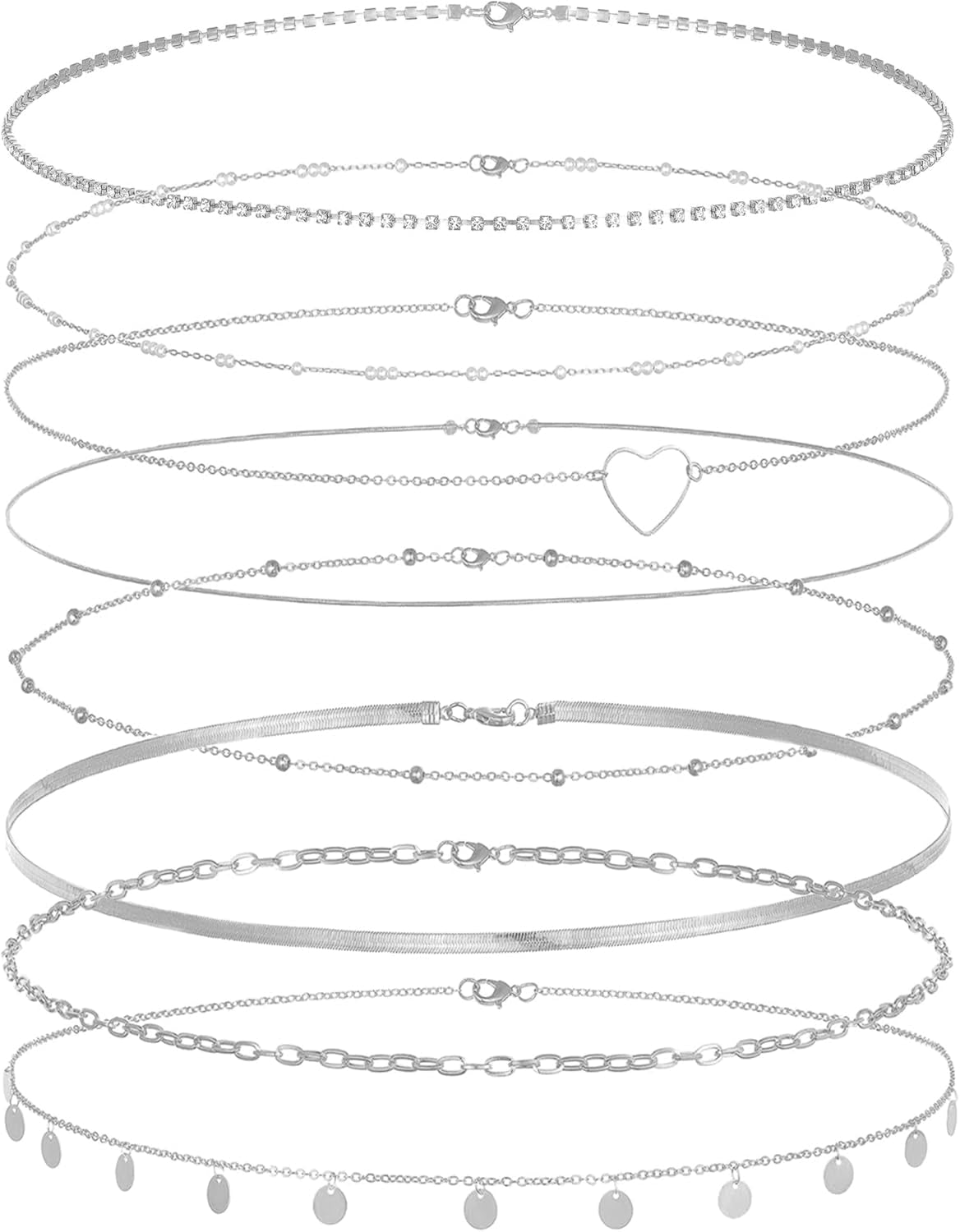 Tornito 8Pcs Waist Belly Chain CZ Heart Pearl Snake Bead Sequin Paperclip Belly Chain Summer Beach Sexy Body Chains Jewelry Accessories for Women Adjustable