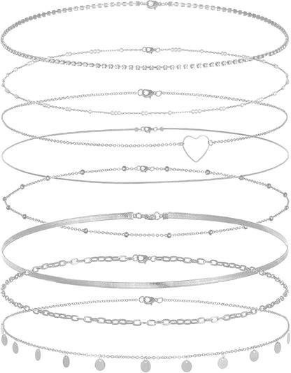 Tornito 8Pcs Waist Belly Chain CZ Heart Pearl Snake Bead Sequin Paperclip Belly Chain Summer Beach Sexy Body Chains Jewelry Accessories for Women Adjustable