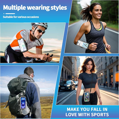 Clear phone pouch displayed with multiple wearing options for active lifestyle