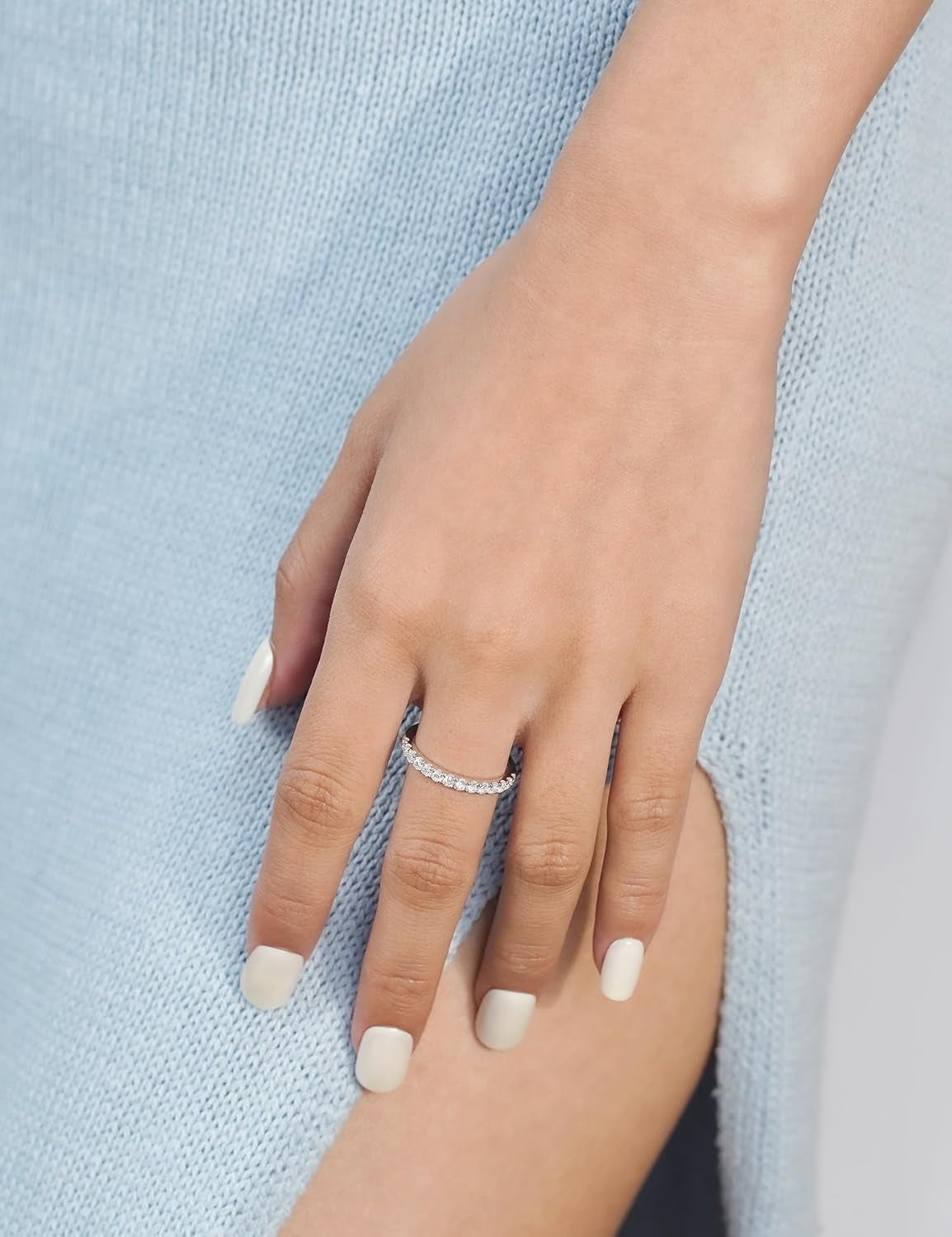 IMOLOVE Lab Grown Diamond Wedding Bands, 0.3-0.42 Carat, Eternity Rings in 18K White Gold & Sterling Silver Size 4-11