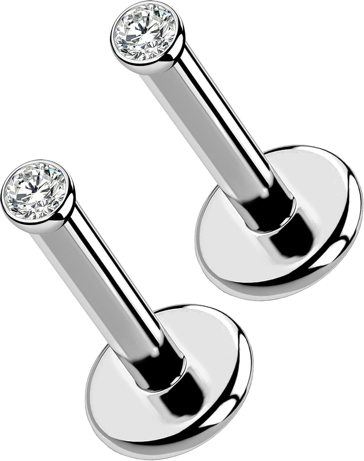 OUFER 2Pcs 20G/18G/16G G23 Titanium Threadless Nose Stud Earrings Flat Back Tiny CZ Small Nose Helix Cartilage Tragus Conch Labret Medusa Monroe Piercing Jewelry for Women Men