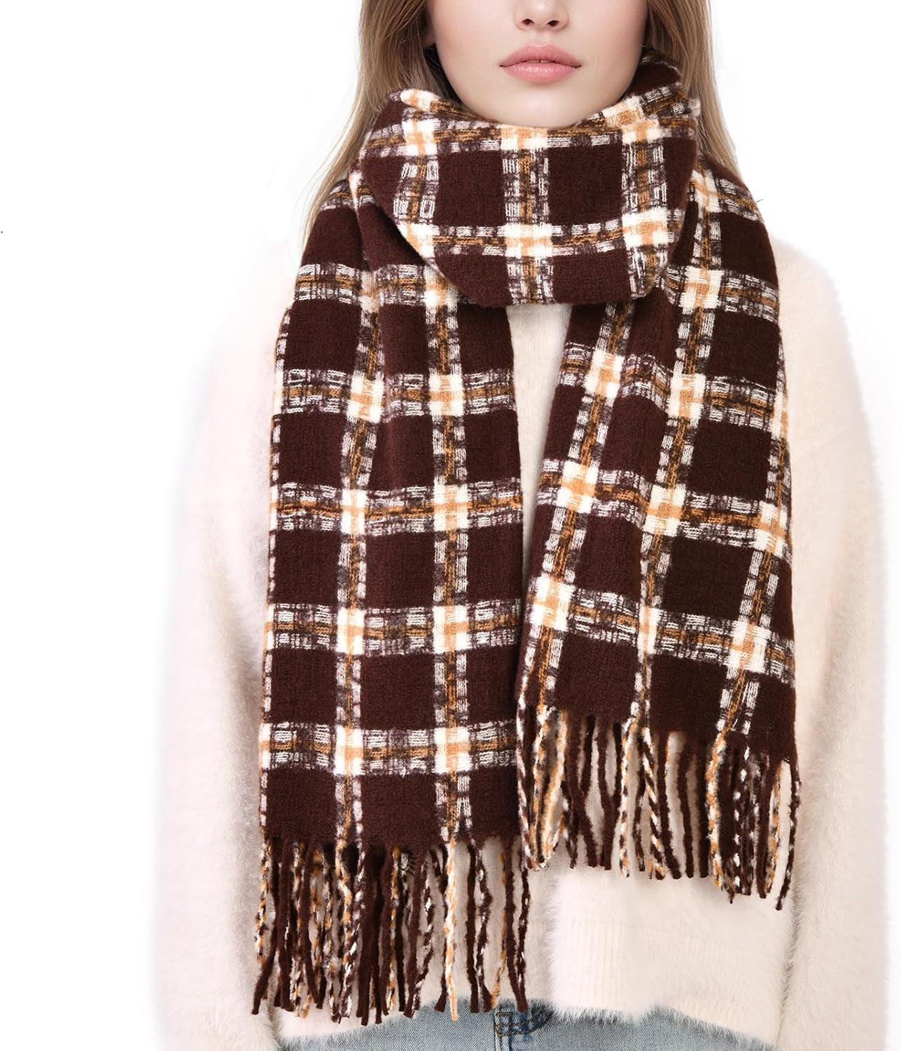 Trifabricy Winter Scarfs for Women, Long Blanket Scarf, Fashion Soft Taseel Plaid Scarf, Chunky Oversized Shawls and Wraps