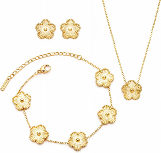 Highspark Four Leaf Jewelry Set for Women | Designer Clover Necklace Earrings Bracelet Set | Lovely Gift