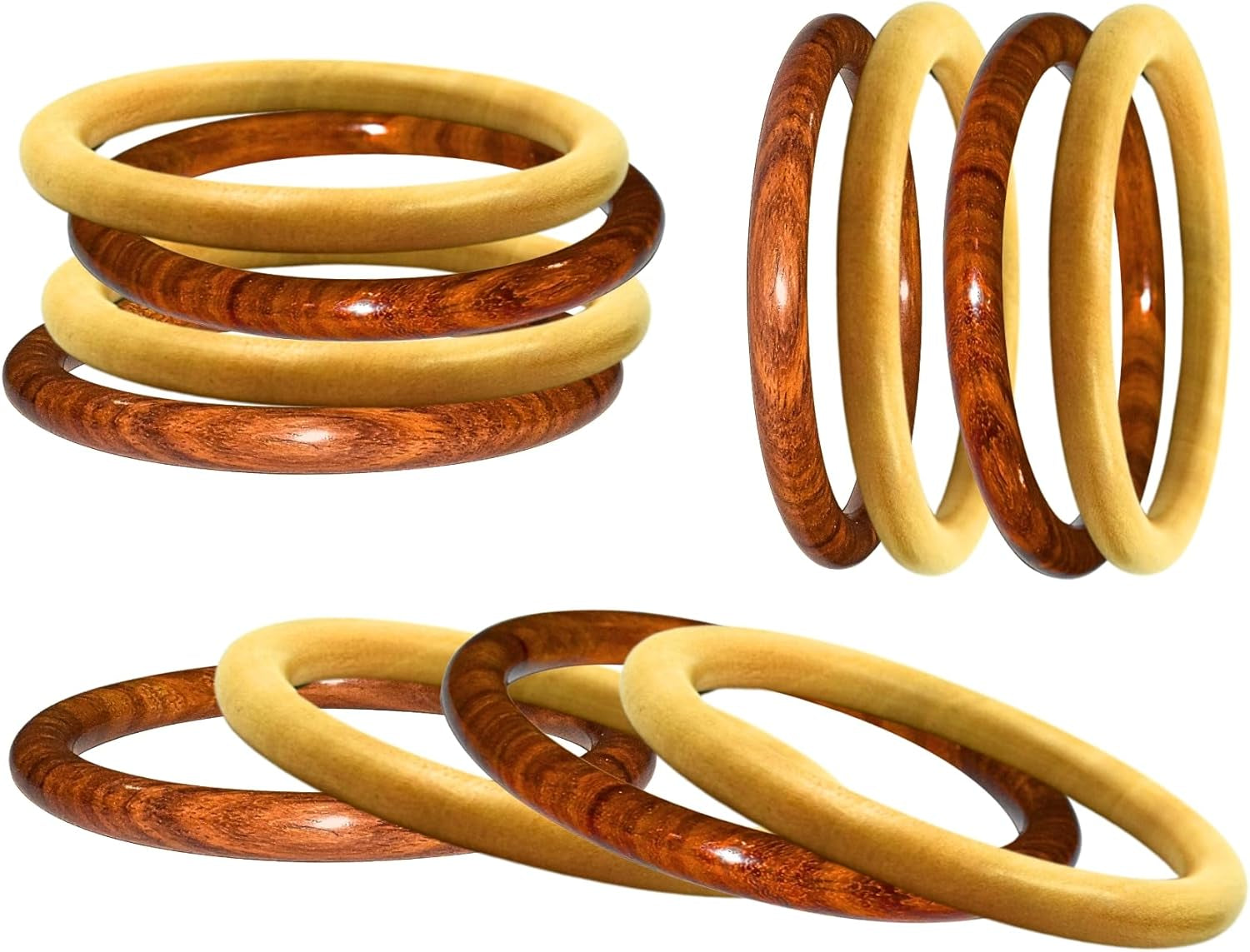 Handmade Natural Wooden Bangle Set (4 Pieces) for Women | Natural Wood Bangles Christmas Gift Jewelry for Her | Eco-Friendly Artisan Crafted Gift