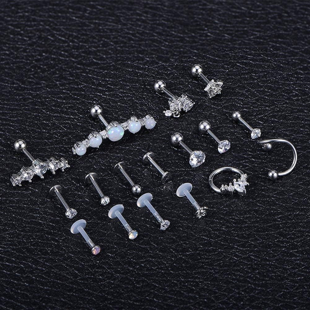 MODRSA 20G 16G Cartilage Earrings for Women Silver Gold Helix Piercing Jewelry Surgical Steel Hypoallergenic Flat Back Earrings Cartilage Hoop for Women Forward Helix Earring Tragus Jewelry Screw Back