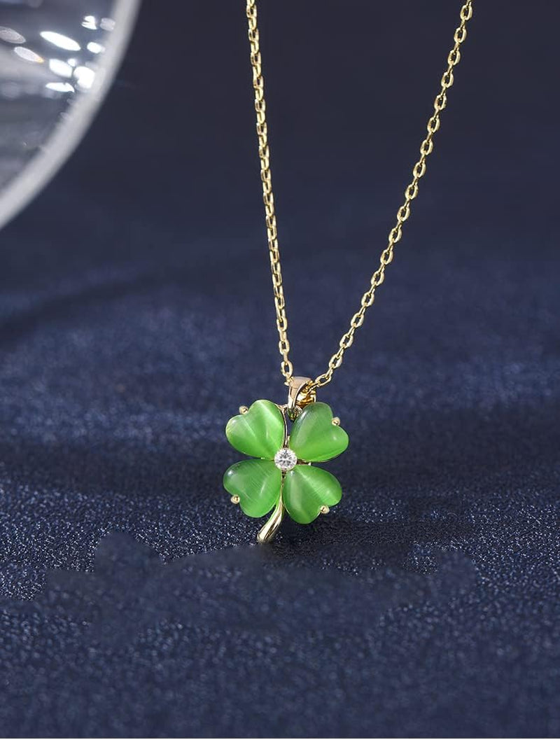 Green 4 Leaf Clover Necklace for Women, Lucky Pendant Chain Necklace Jewelry