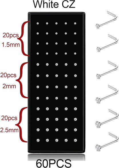 THUNARAZ Straight L Shaped Stainless Steel Nose Studs Rings Piercing Pin Body Jewelry 20G-22G 1.5Mm 2Mm 2.5Mm