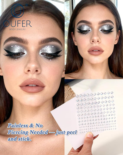 OUFER Stick on Acrylic Fake Piercings, Fake Lip Studs Eyebrow Piercing, Fake Face Piercing Nose Stud Non-Piercing Kit Piercing Balls Adhesive Face Jewelry