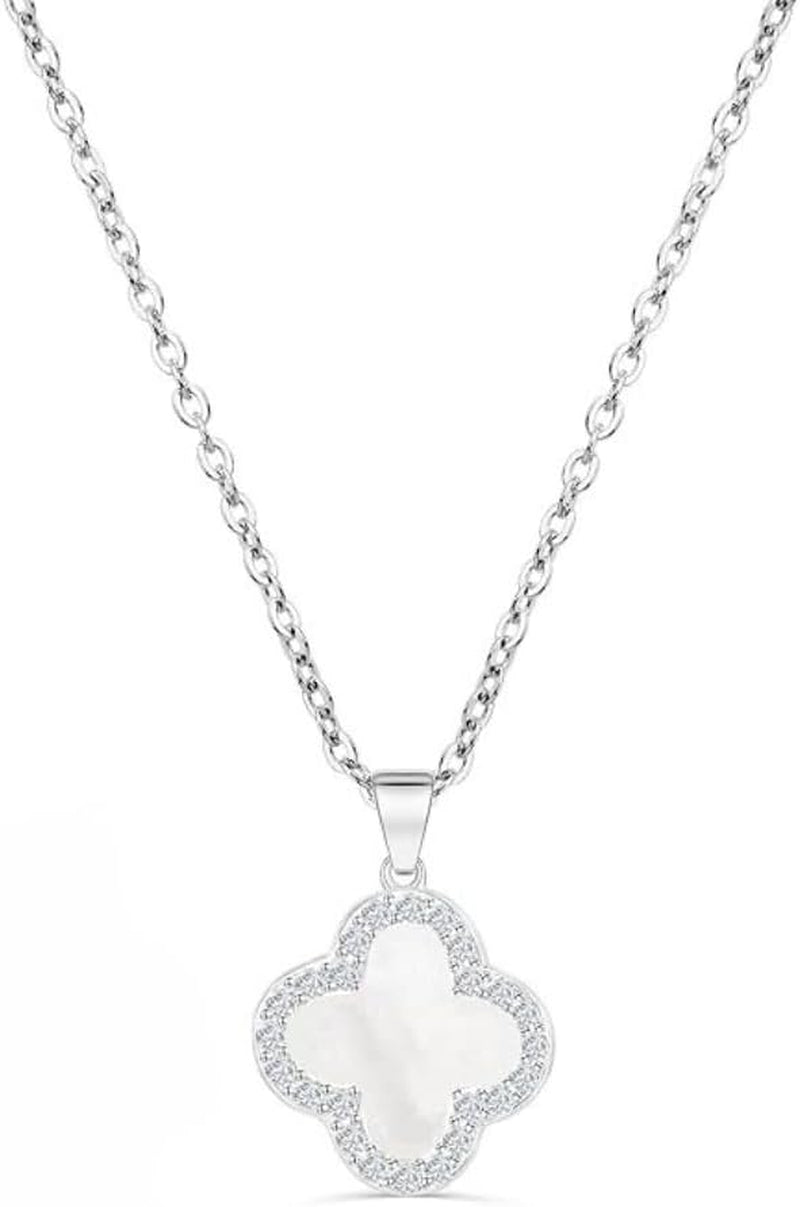 18K Gold Plated Clover Necklace, Crystal Rhinestone Inlay, Trendy Cute Simple Jewelry Gifts for Women